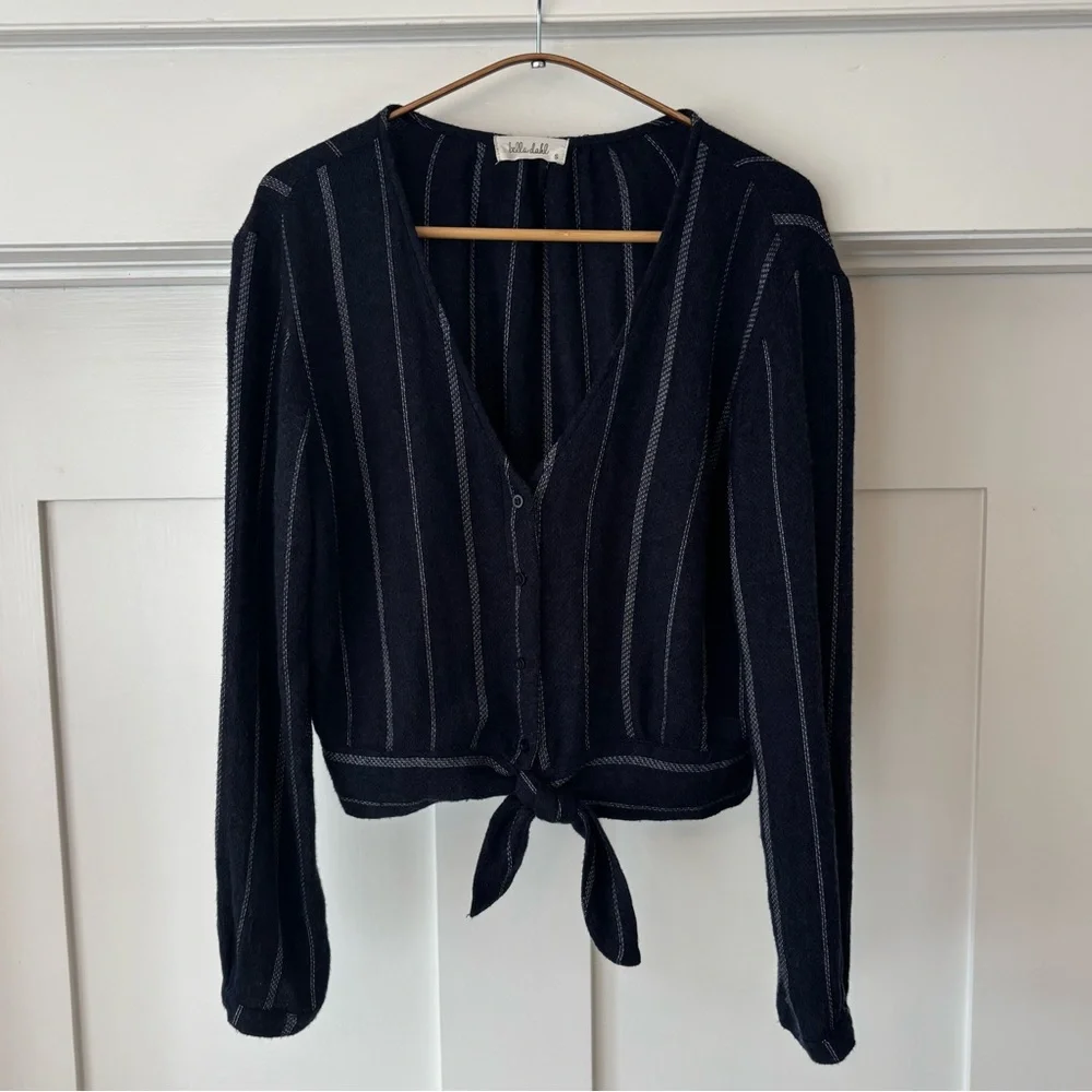 BELLA DAHL Women’s Small Tie Front Sweater Button Down Top Navy Blue P2P 20” - Picture 12 of 12